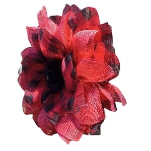 Red burlap buffalo plaid wreath